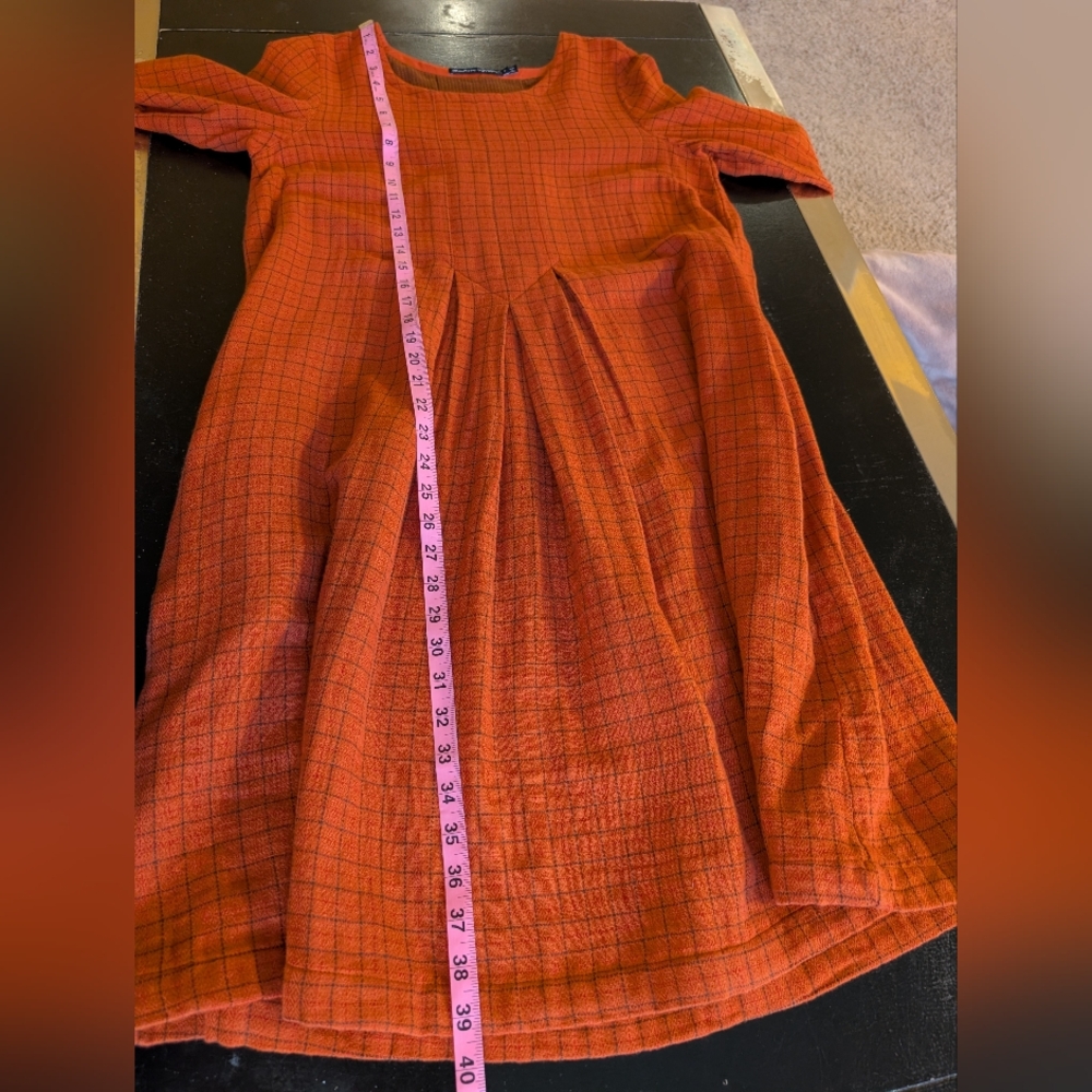 Gudrun Shoden 100% Organic Cotton Orange Plaid Dress With Pockets Sz S - Picture 5 of 12